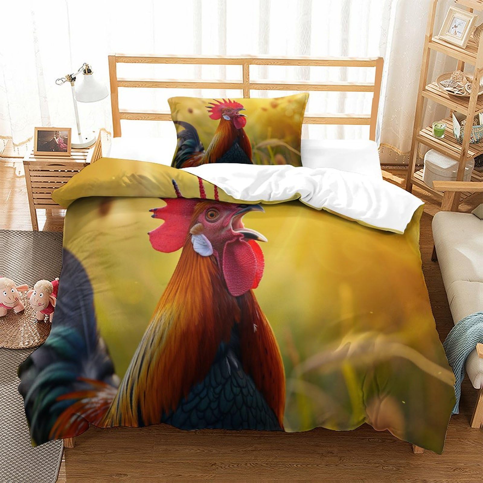 P1s9u7w5y Gallic Rooster-9 Vivid Farm Rooster 3D Printed Duvet Cover Set 3Pcs Microfiber Animal Pattern Bedding Set Single（135X200cm）