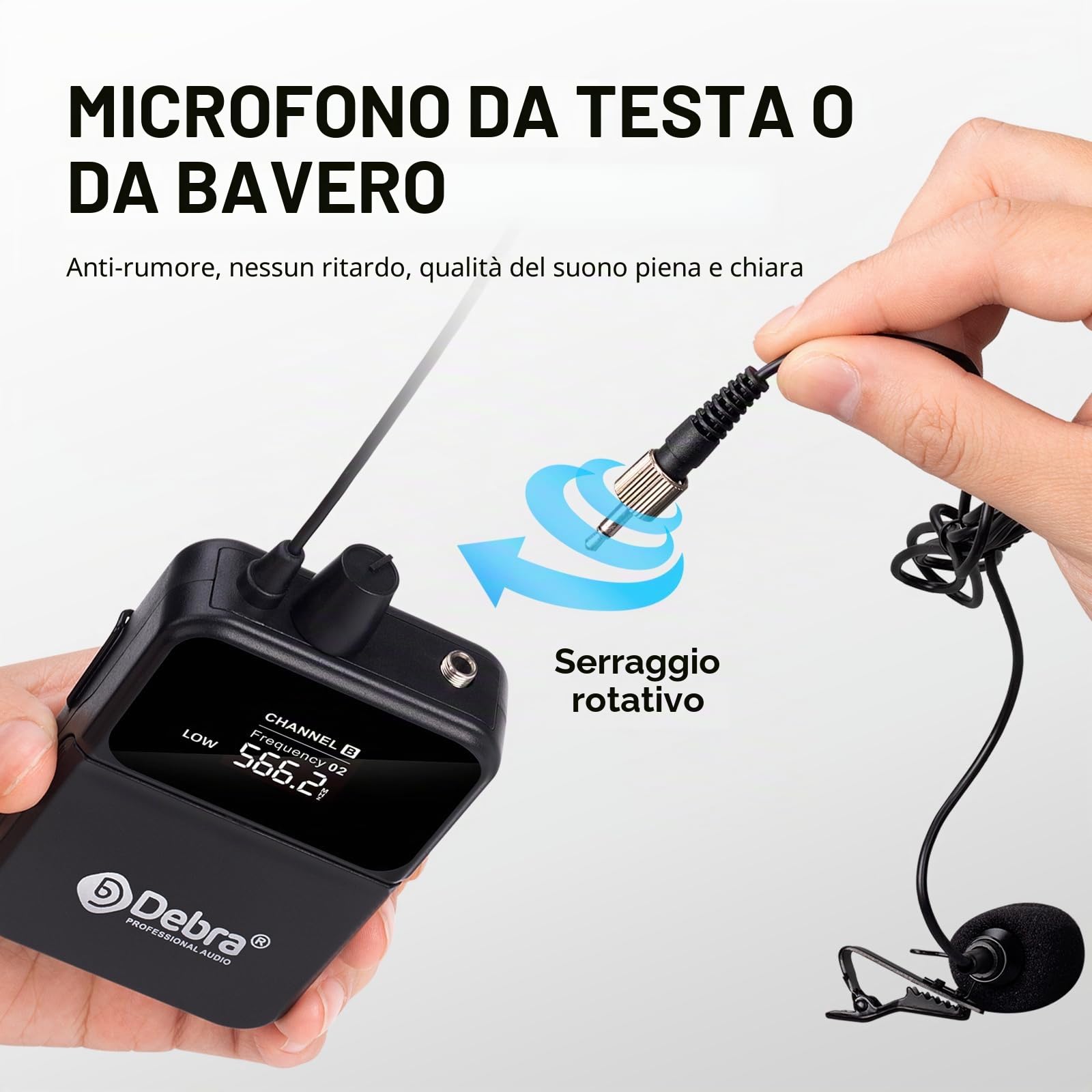 D Debra UHF UBR-102 Microfono Wireless sulla testa, portata 80m, anti-rumore, per chiesa, incontro, karaoke, matrimonio (2 bodypack)