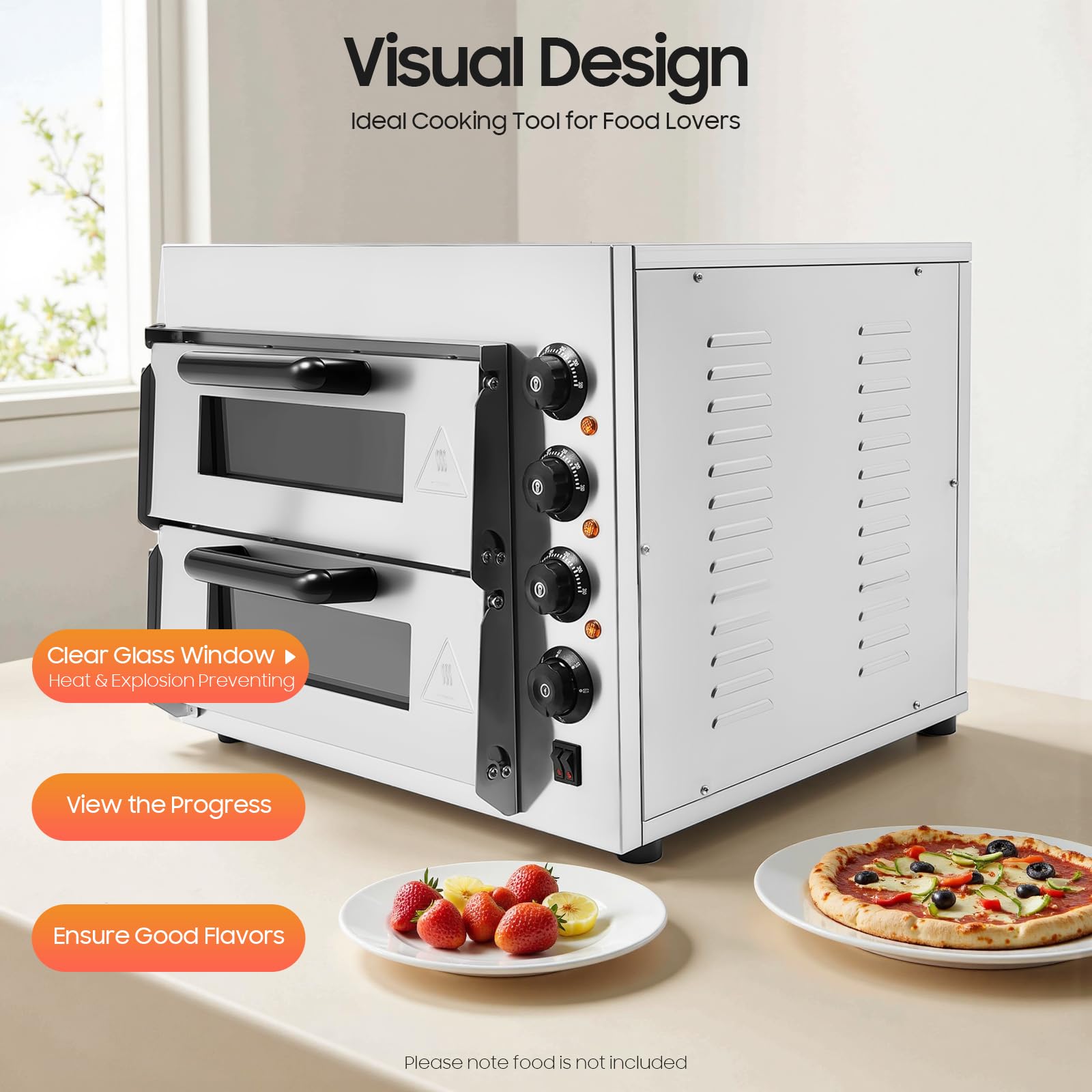 3000 W 13,6 A Profesional Doble Cámara Horno Pizza Eléctrico 50-350 ℃ Mini Horno 20L Capacidad cada nivel Gastro Piedra Horno 57 x 47.5 x 44 cm