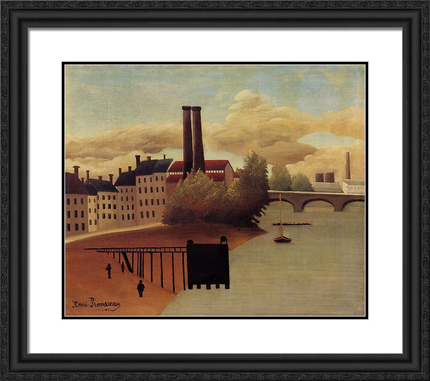 ArtDirect Rousseau, Henri 22x20 Black Ornate Framed Art Print with Double Matting Titled: View of the Outskirts of Paris