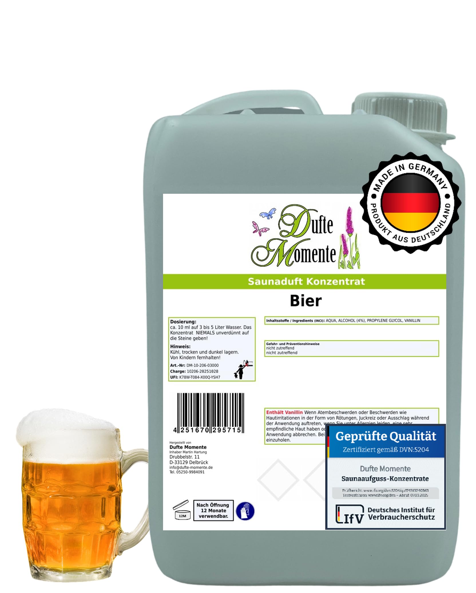 Dufte Momente Saunaaufguss-Konzentrat Bier – 3 Liter – malzig & herb – konzentriert & ergiebig – Profi-Qualität gemäß DVN:5204 getestet – vegan & Made in Germany