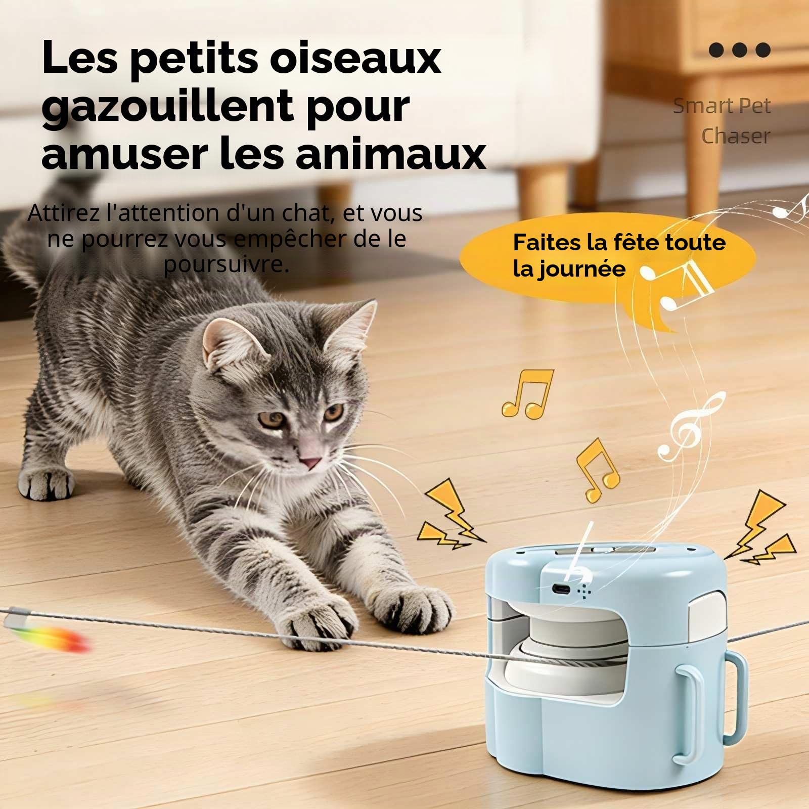Jouet interactif pour chat d'intérieur - 3 vitesses - Auto/manuel - Jouet d'exercice d'enrichissement pour chats d'intérieur ennuyés