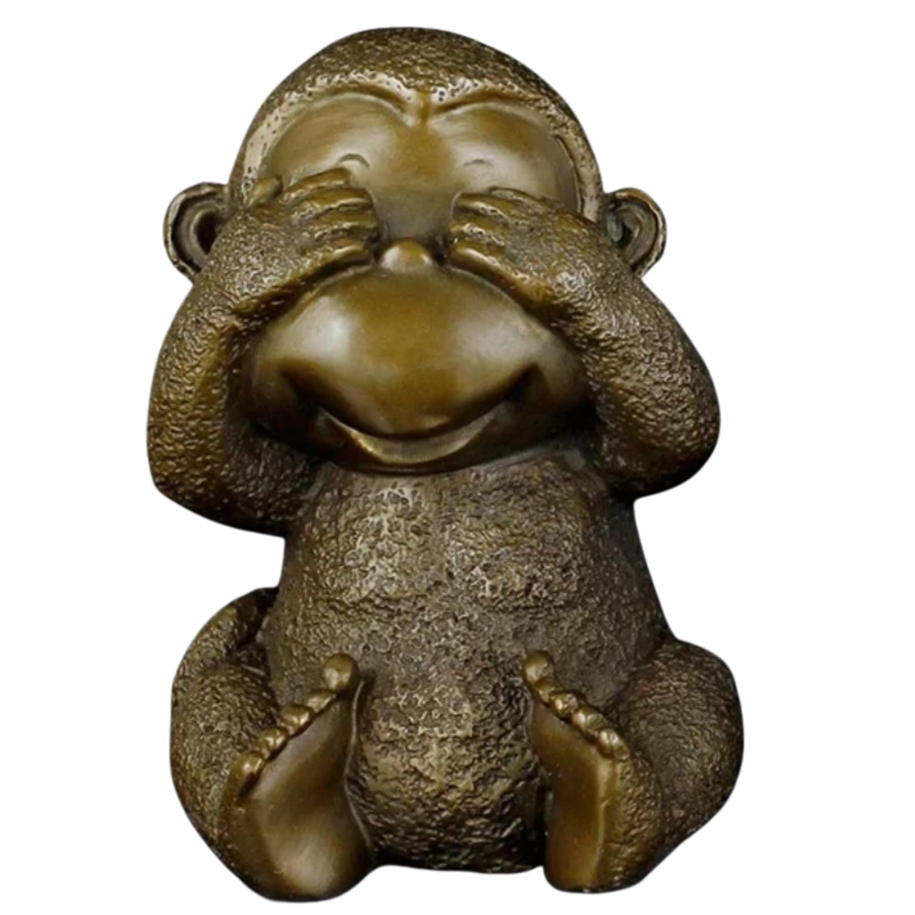 Zestaw rzeźby z brązu cztery mądre małpy – 'Hear No Evil, See No Evil, Speak No Evil' figurki artystyczne z litego mosiądzu, ręcznie robione mini posągi zwierząt