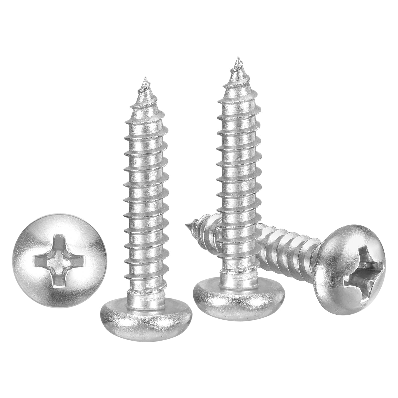 METALLIXITY Phillips Pan Head Self Tapping Screws(#12x1") 30Pcs, 304 Stainless Steel Self Drilling Screw for Metal Wood Plastic, for Cabinet Wall Shutter Plate Rock Furniture, Silver Tone — image 1