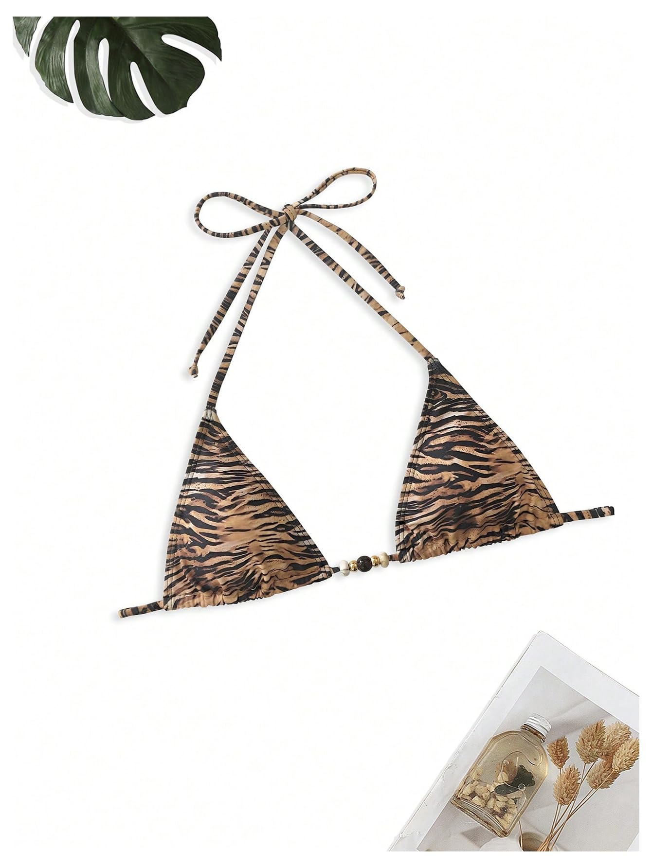 RoseSeek Women's 2 Pieces Zebra Striped Bikini Set Halter Triangle Swimsuit Y2K Tie Side Bathing Suit: X-Large Boho Multicolor