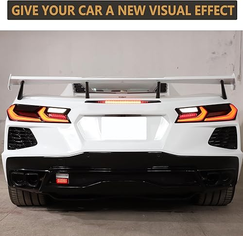 Miniatura 5 de Sekhyna Lámpara trasera trasera color negro ahumado, parche ABS 4 piezas compatible con Corvette C8 Stingray 2020-2023 cubierta de luz trasera,