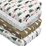 4 Pack Woodland Forest Animals Wood Neutral Unisex Fitted Baby Crib Sheets Set for Baby Boys or Girls (Paint Fox, 52 * 28)
