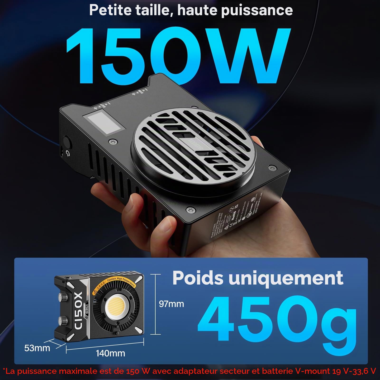 SIRUI Super Bulbs C150X Lampe Vidéo LED 150W COB, Lampe Photo Portable Bichromatique 2800K-6500K, Éclairage à Sortie Continue avec Réflecteur et Contrôle Luminosité Via Application Bluetooth