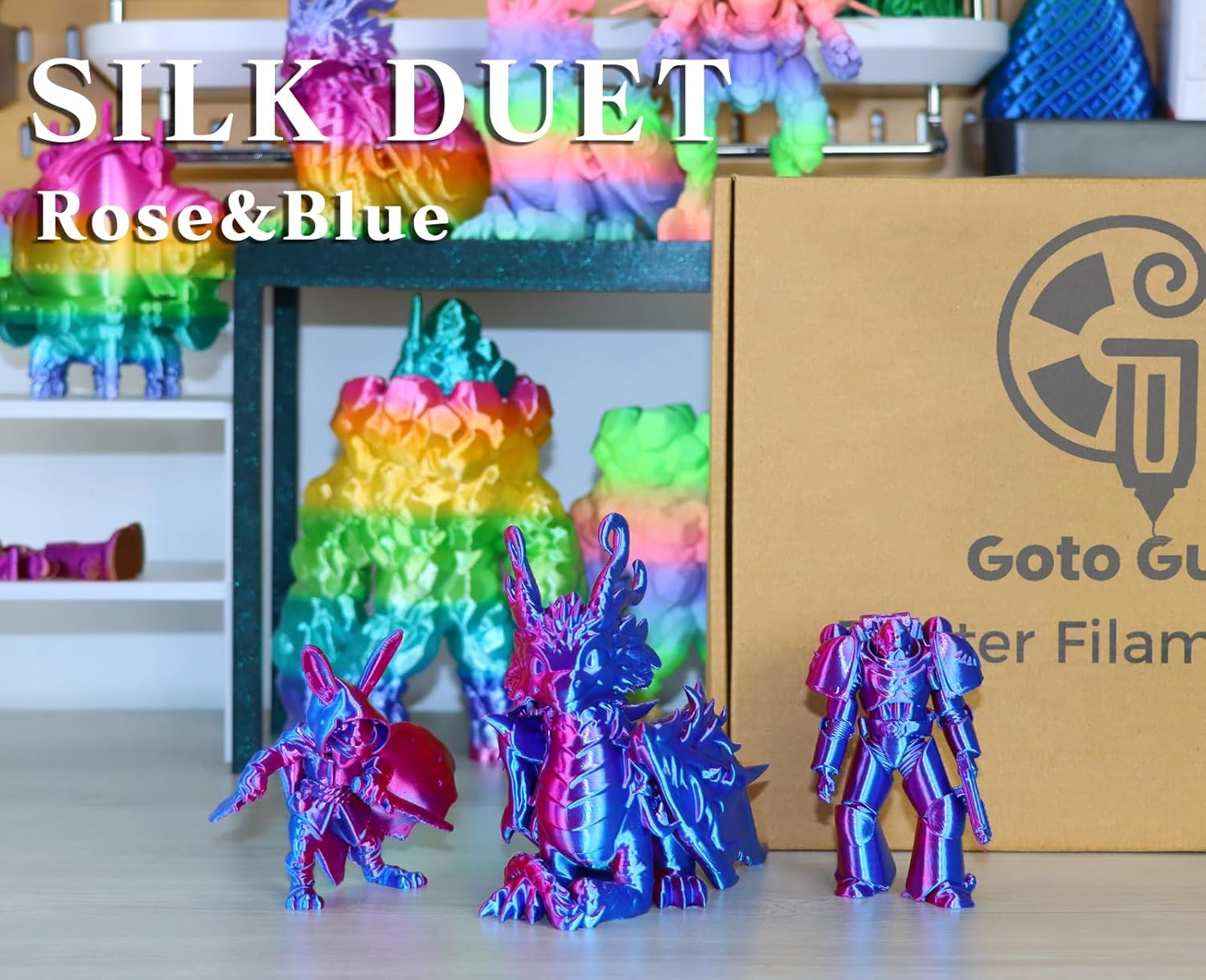 Goto Guard Silk PLA Filament,Dual Color PLA,Tri Color Filament Bundle,3D Filament Multicolor PLA, Multicolor Filament for Most 3D Printer, 3D Printing Filament 1.75mm 2KG(4.4lbs)