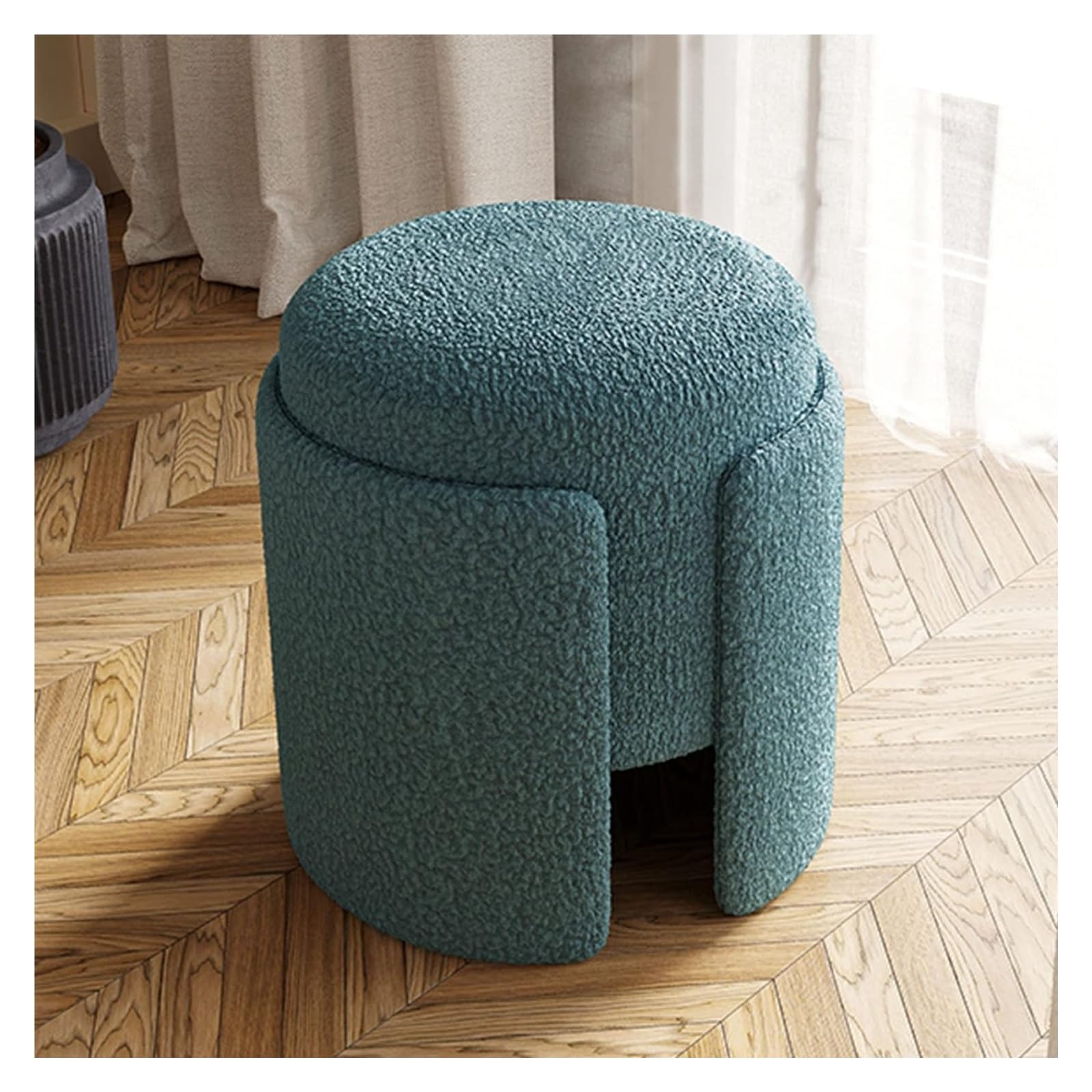 Tabouret ottoman multifonctionnel et robuste en fourrure douce bleue