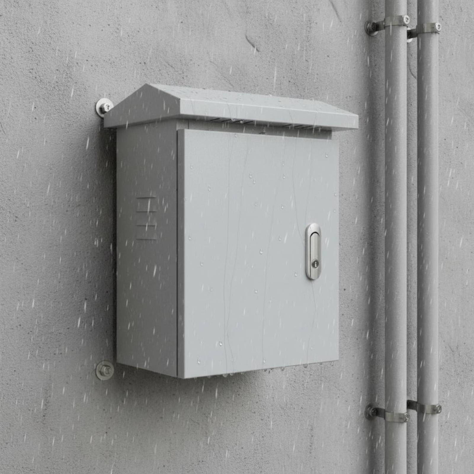 harayaa Custodia Impermeabile Scatola Elettrica Esterna di Distribuzione Cassetta di Derivazione con Chiusura Sigillata E Cappello Parapioggia in Acciaio, 400x300x200mm