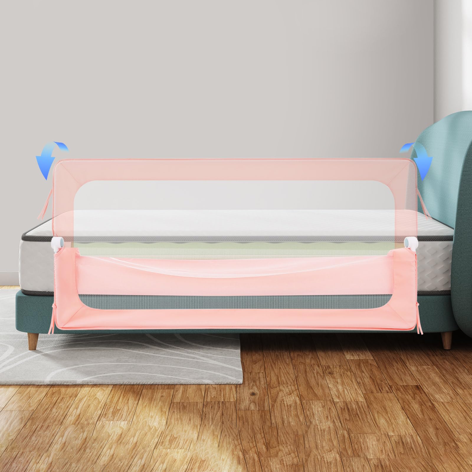 Griglia di protezione per letto pieghevole, per bambini, protezione dal letto, per bambini, 176 x 66 cm (rosa)