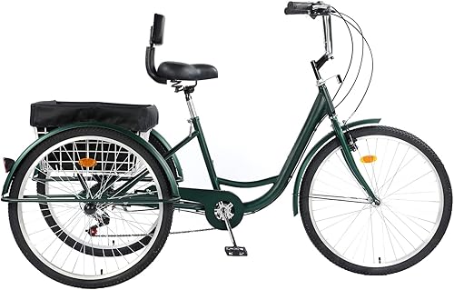 Triciclo para adultos de 26 pulgadas, bicicleta de 7 velocidades y 3 ruedas para mujeres, hombres y personas mayores, triciclo de crucero con cesta