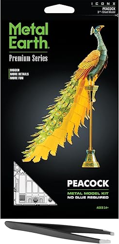 Metal Earth Fascinations Premium Series Peacock 3D Kit de modelo de metal con pinzas