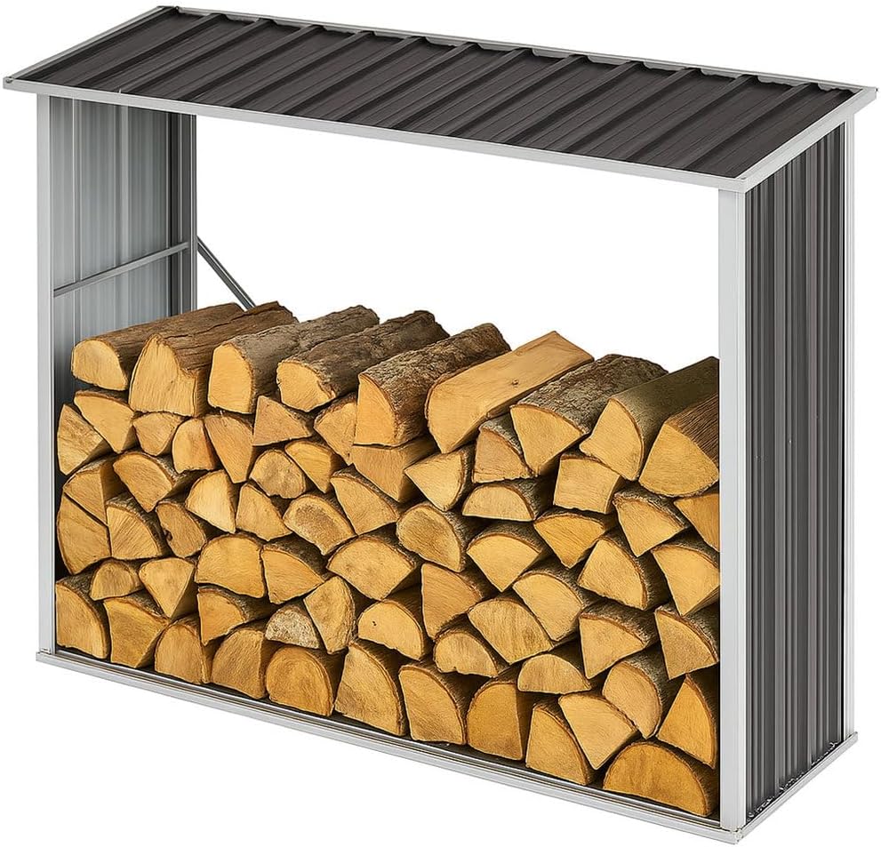 Firewood Storage Shed, Heavy Duty Galvanized Steel Log Holder with Roof & Drainage System, Outdoor Firewood Rack Log Storage for Garden, Patio, and Backyard, 70.9" L × 30.7" D × 58.3" H