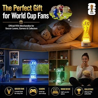 MESUCA Official FIFA World Cup 2026 Licensed Trophy Lamp Night Light, 7 Color LED Soccer Room Decor for Gaming Rooms, Fan Caves & Football Fans