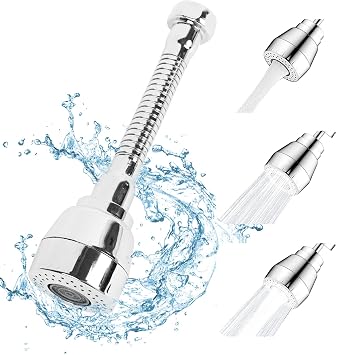 Kaket 360 Swivel Kitchen Tap Spray Head Attachment, Flexible Faucet Sprayer with 3 Modes, 360 Rotatable Tap Adapter for Kitchen Sink Size 2, Medium