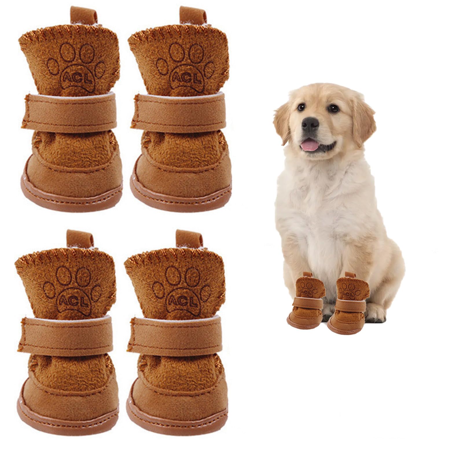 Calzini per Cani Impermeabili Antiscivolo per Evitare di Leccarsi Le Zampe per Pavimenti in Legno, Scarpe per Cani per Proteggere Le Zampe del Marciapiede Freddo E Caldo,Marrone,M
