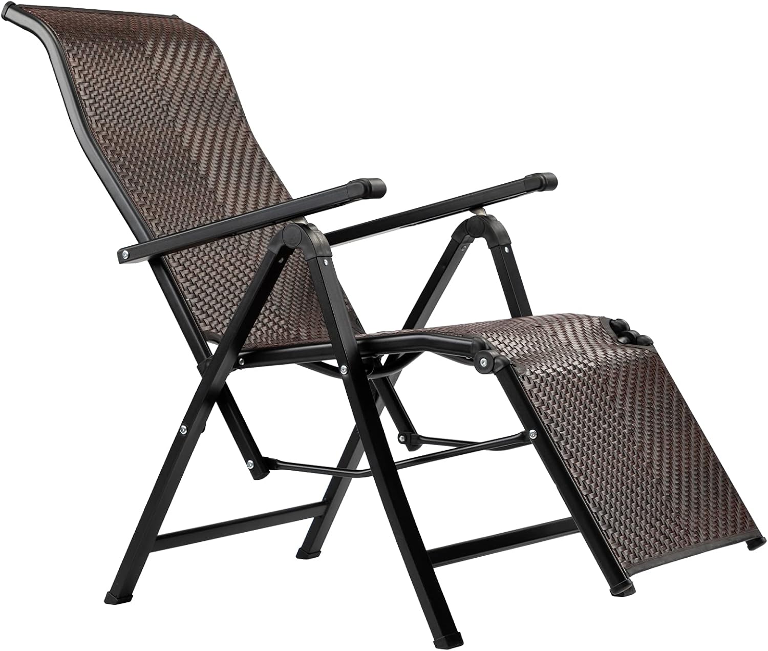 AbocoFur Rattan Folding Zero Gravity Chair for Adults, Indoor&Outdoor 9-Level Adjustable Recliner with Steel Frame and Widened Armrest, Heavy Duty Lounge Chair for Patio, Balcony, Brown : Home & Kitchen