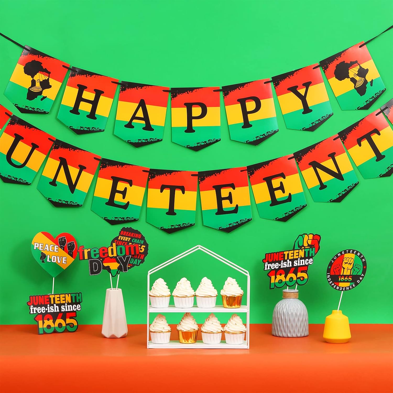 Happy Juneteenth Banner Africa American Independence Day Party Decorations - 1865 Freedom Day Bunting Banner African Afro American Festival Celebration