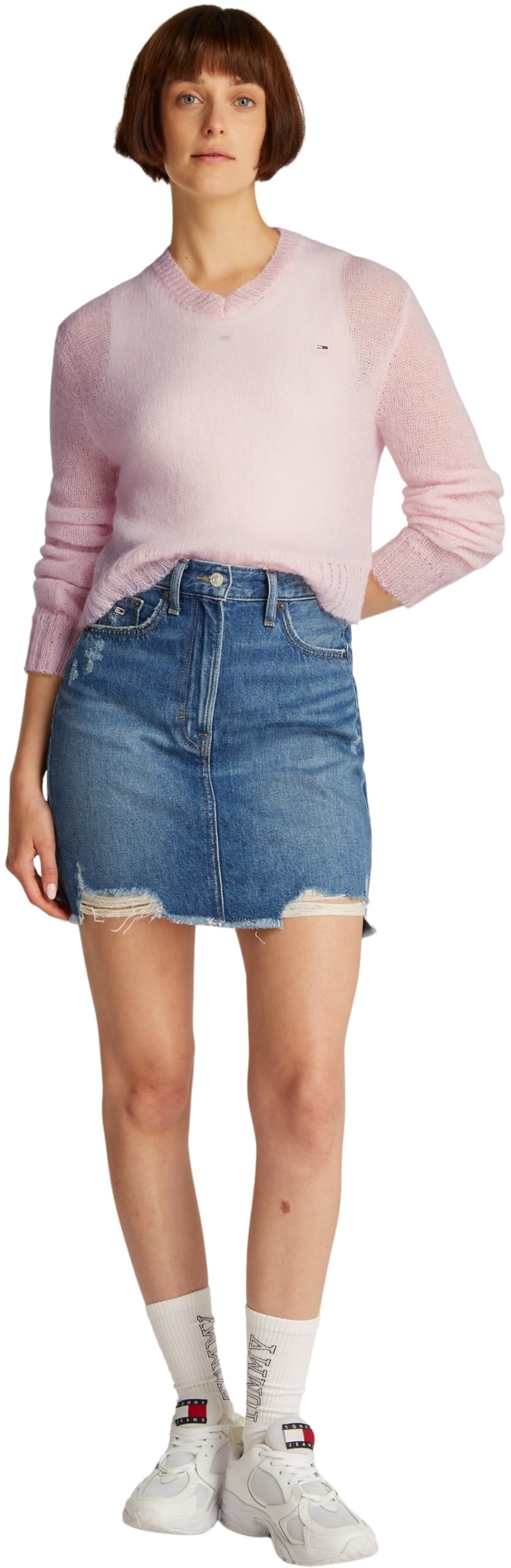 Tommy Jeans Damen Pullover Open Knit mit V-Ausschnitt