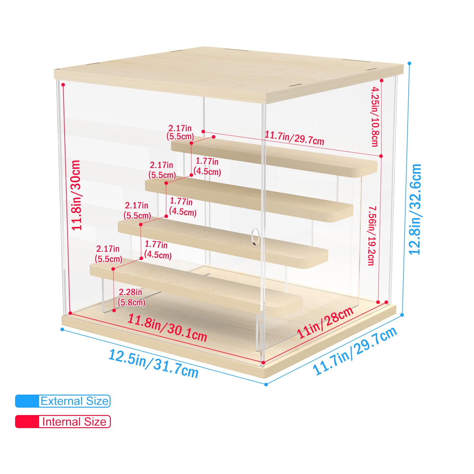 Vitrine à 5 niveaux en acrylique transparent pour assembler le comptoir - Protection anti-poussière pour figurines d'action Pop jouets de collection, 12,5 x 11,7 x 32 cm, noyer