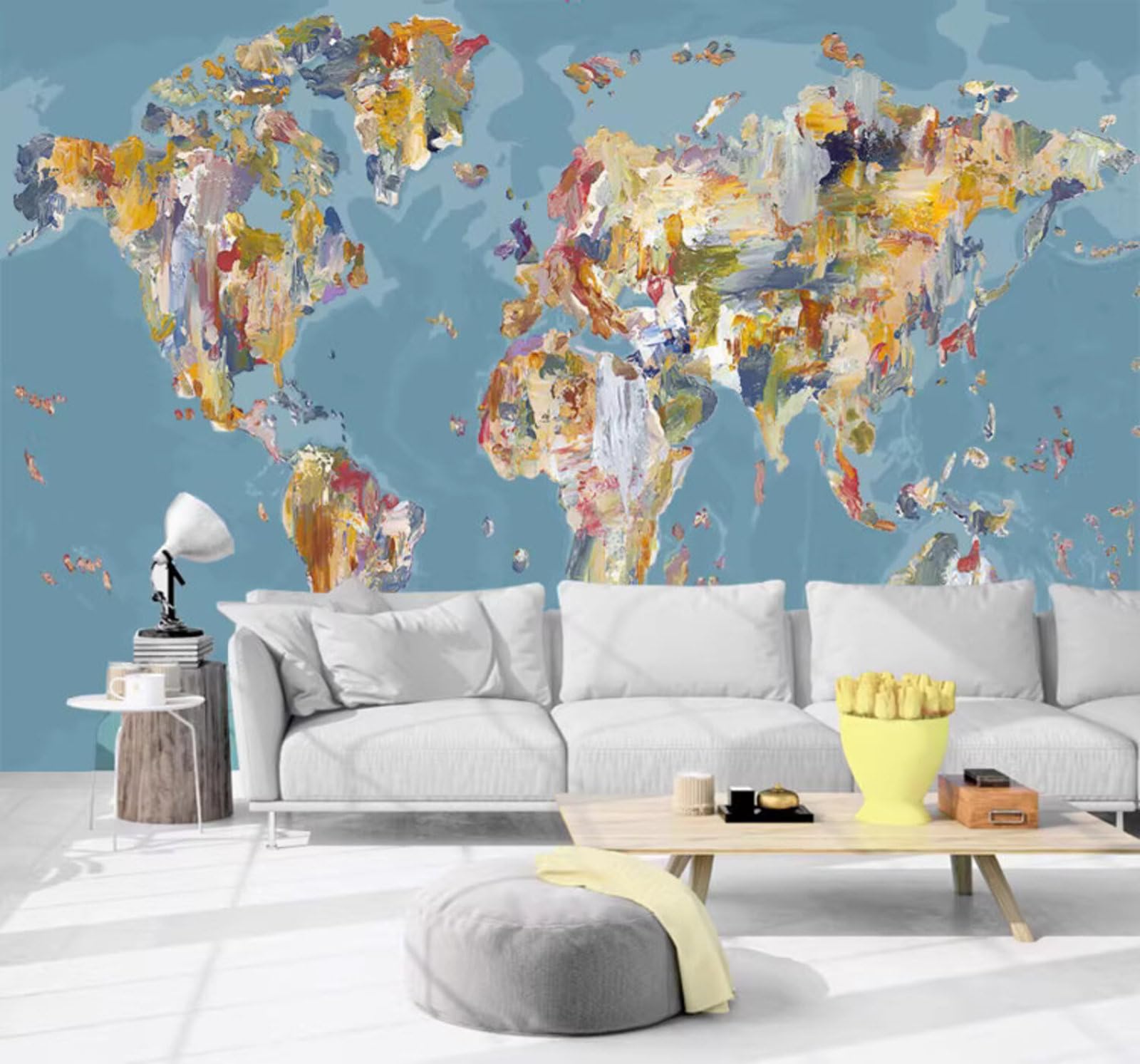 Three Dimensional Minimalist Abstract Graffiti World Map 3D Wallpaper Easy Install Feature Office Living Room Sofa Bedroom TV Background Wall Decoration-250cm×170cm