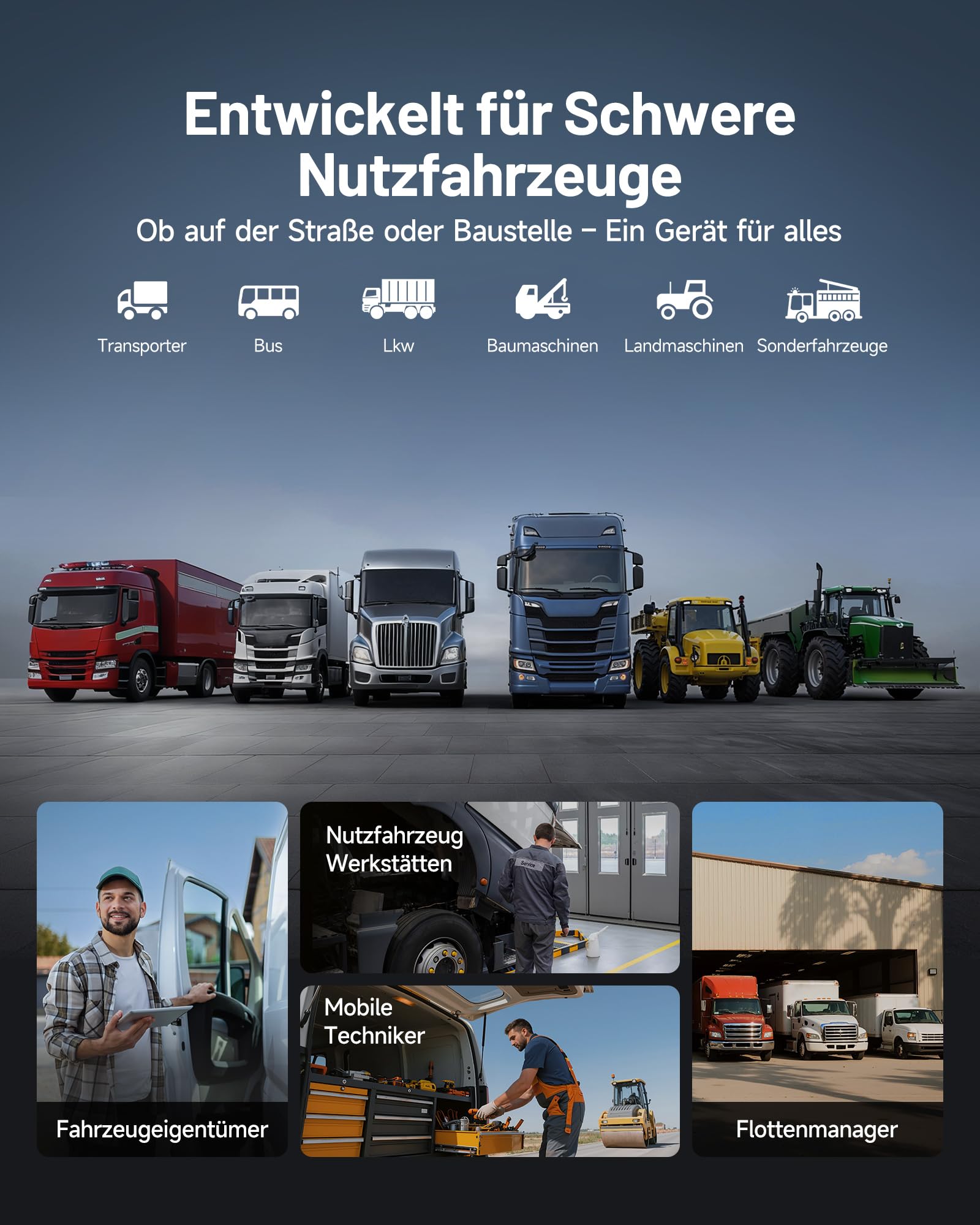 TOPDON ArtiDiag HD LKW Diagnosegerät, Professionelles LKW Scanner für Schwerlastfahrzeuge, 10 Rückstellservice inkl. DPF-Regeneration, HD OBD/EOBD, Heavy Duty Truck, 2 Jahre Updates