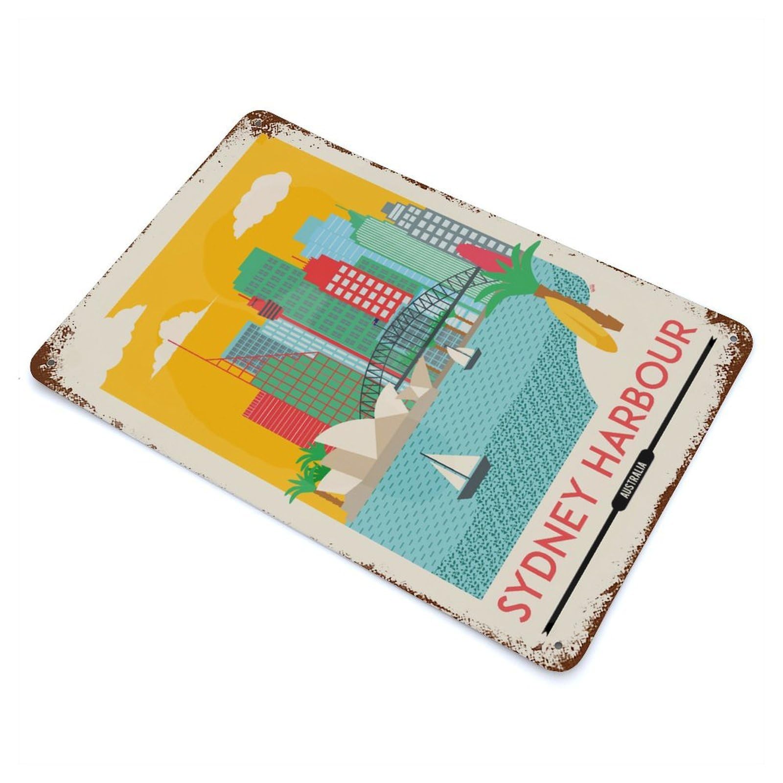 Sydney Cityscape Rustic Tin Plaque 11.8"x7.9", Ideal for Cafe, Home Bar And Lounge Decor