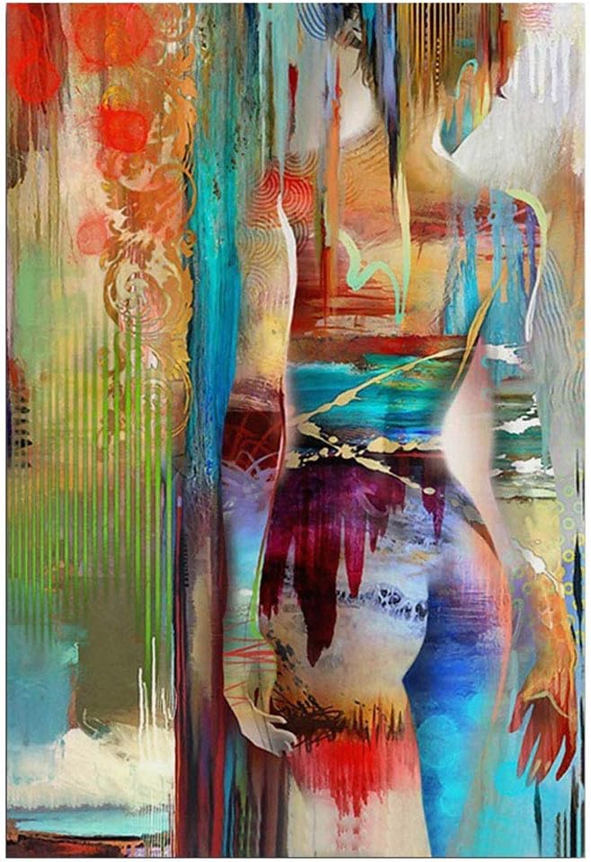 QUANHUA Canvas Prints, Nordic Abstract Art Beauty Woman Wall Oil Painting Poster Colorful Living Room Bedroom Toilet Home Decor Unframed,50x75cm