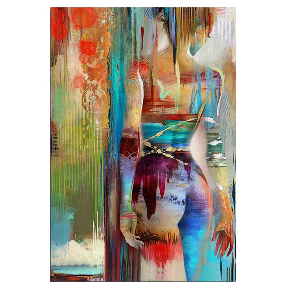 QUANHUA Canvas Prints, Nordic Abstract Art Beauty Woman Wall Oil Painting Poster Colorful Living Room Bedroom Toilet Home Decor Unframed,50x75cm
