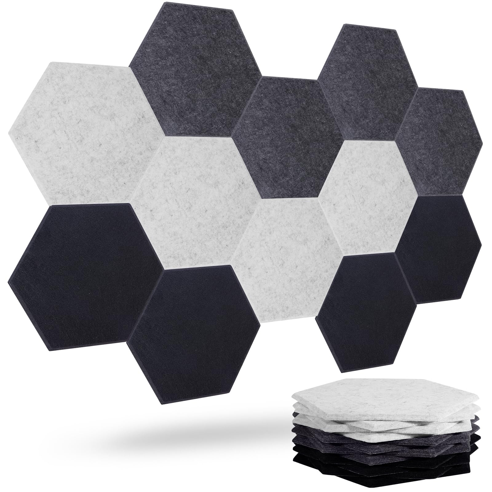 Large Acoustic Panels, Magrowill 12-Pack Soundproof Wall Panels 14x12x0.4 Inches, Self Adhesive Sound Dampening Panels, Hexagon Sound Proof Panels for Walls