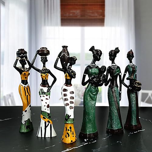Miniatura 6 de Paquete de 3 esculturas de estatuas africanas, figuras tribales de dama, África, decoración del hogar, figuras de arte, manualidades coleccionables