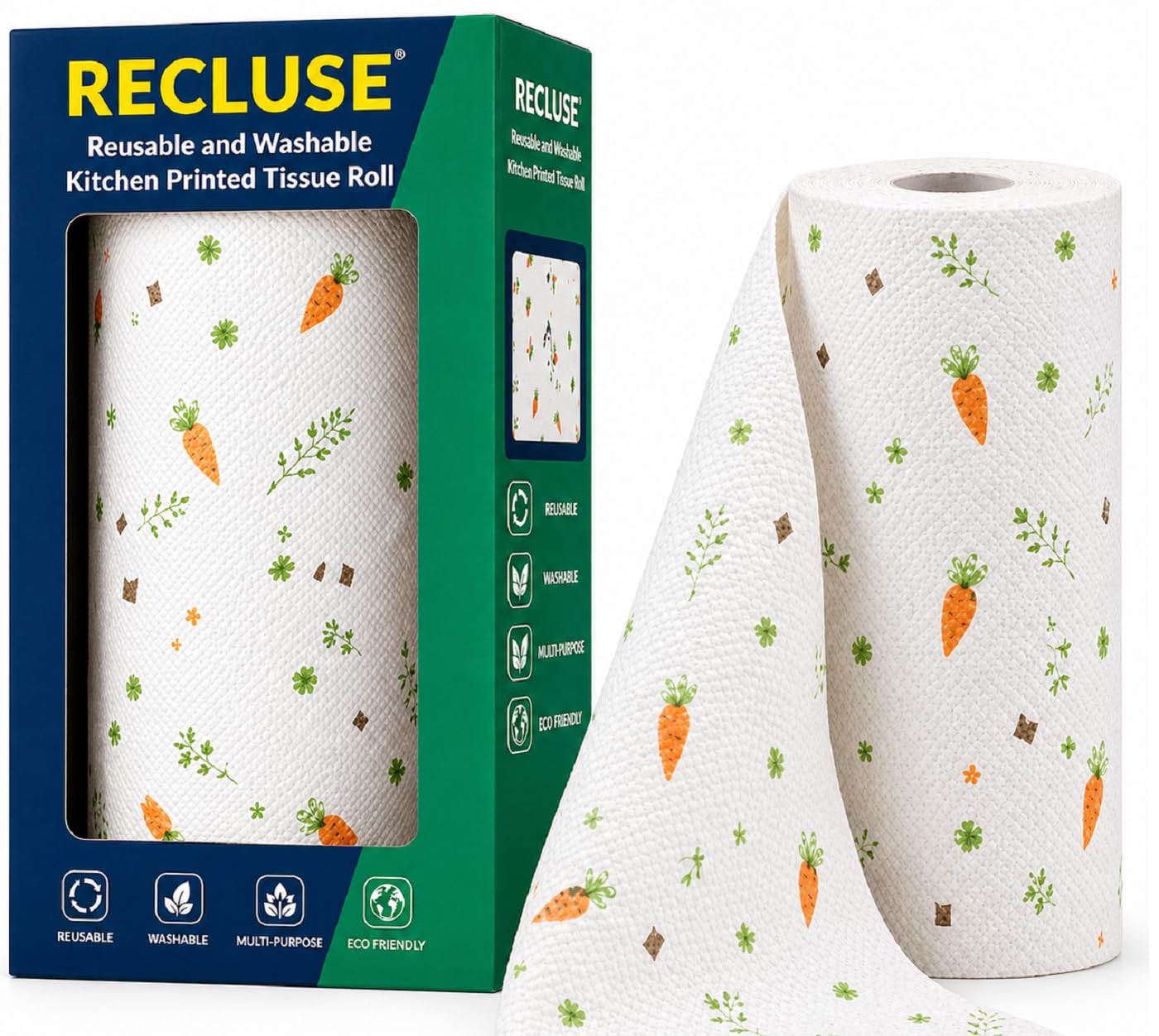 RECLUSE Reusable Kitchen Paper Towel Roll | Washable & Reusable Cleaning Cloth Sheets Super Absorbent Eco Friendly Paper Towel for Kitchen Cleaning, Oil Spills, Water Wiping, Sink, Table & Home Use-image-42