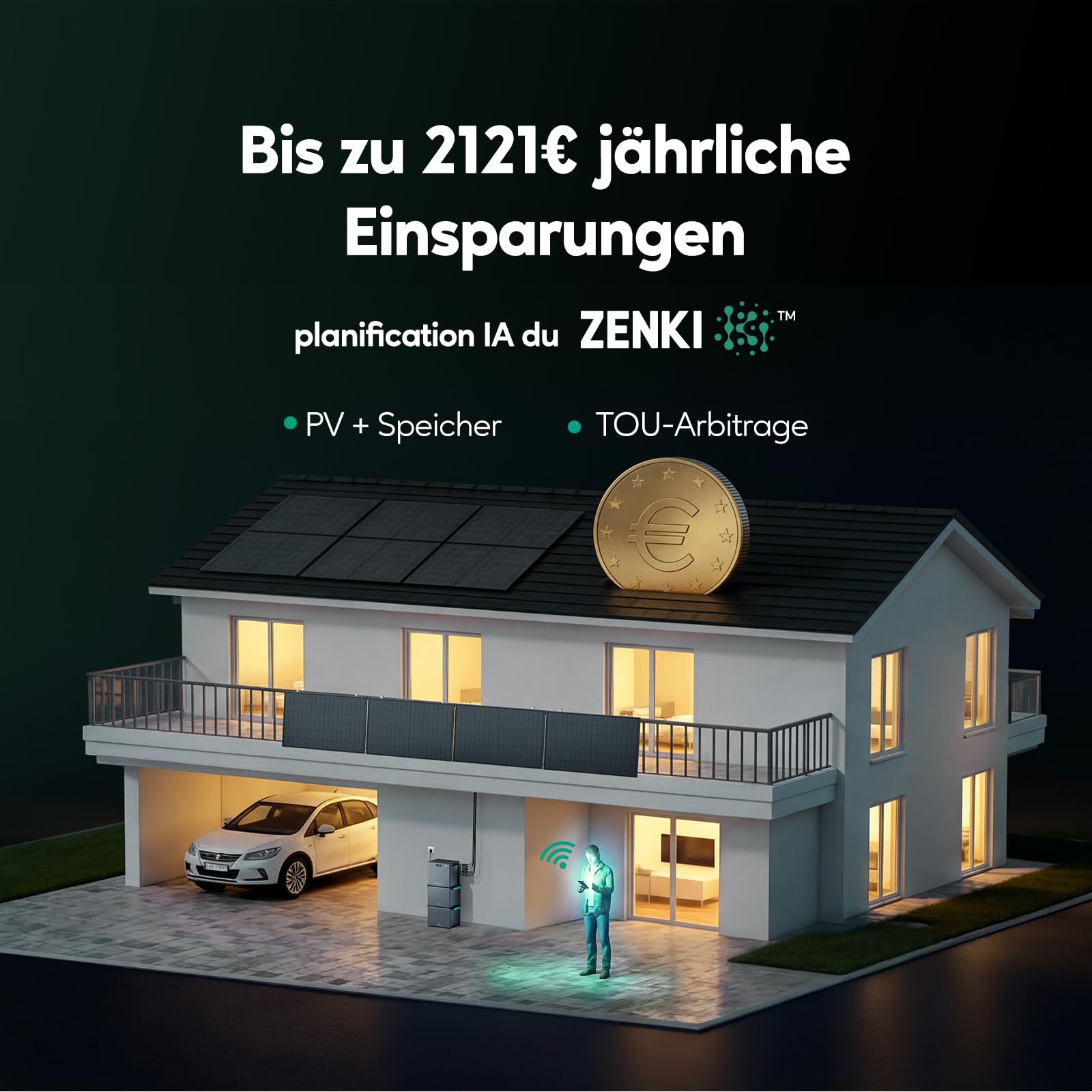Zendure SF2400 Pro - Balkonkraftwerk mit Speicher 2400W Bidirektionaler AC-Ausgang, Solarspeicher für Balkonkraftwerk mit 4800W PV-Eingang (3000W DC + 1800W AC), Eweiterbar von 16,8kWh, Plug & Play