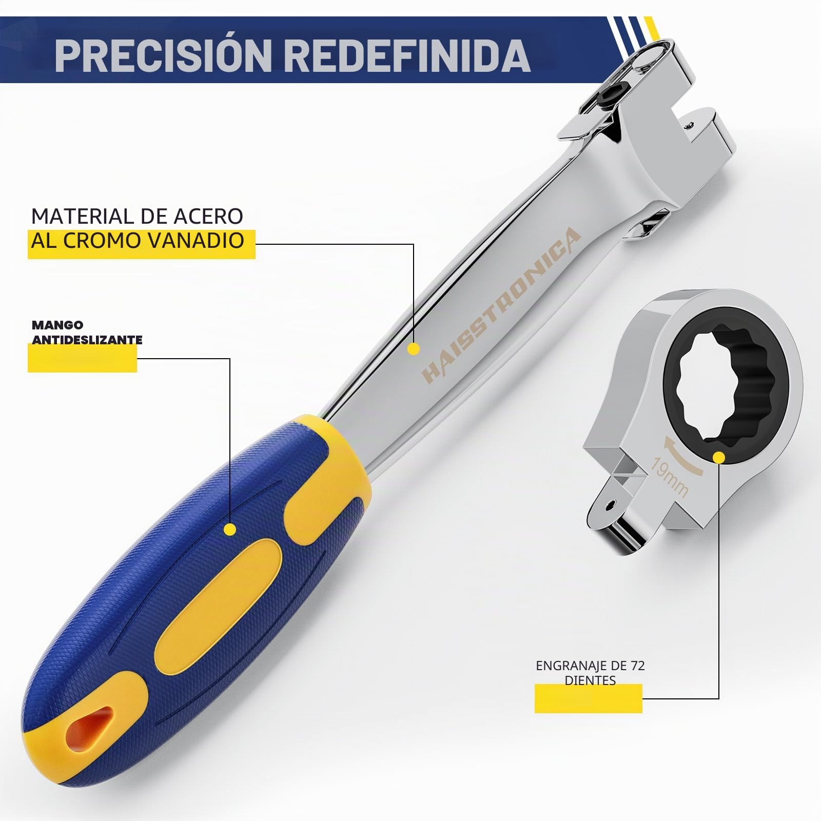 haisstronica Kit de Llaves de Carraca 12 en 1 – Llaves de Anillo Métricas de 8–19 mm con Cabezas Intercambiables para Automóvil, Juego de Llaves de Carraca para los Tornillos Principales del Vehículo