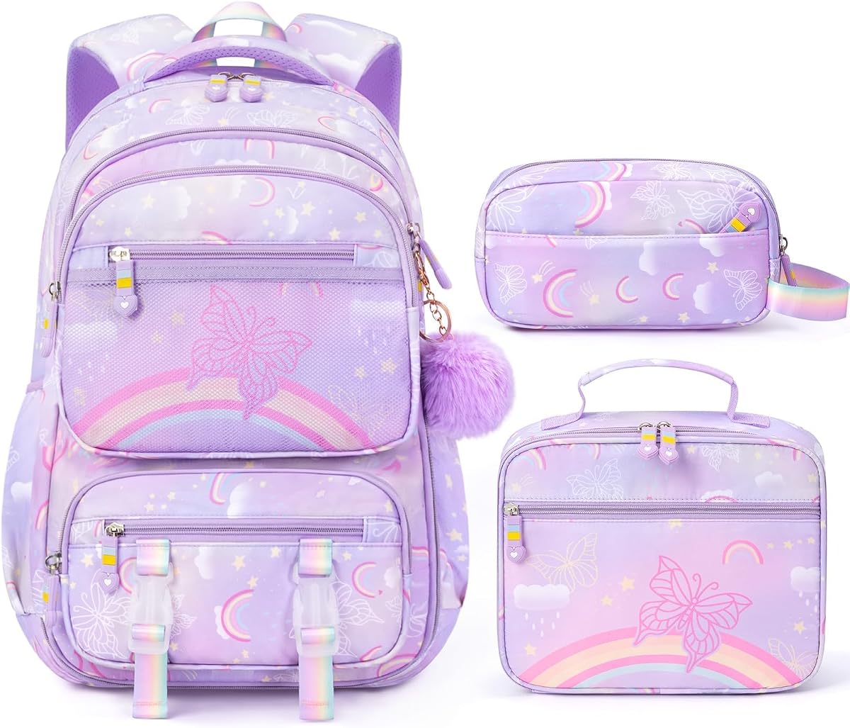 3PCS Kids Backpack for School Girls with Lunch Box & Pencil Case
