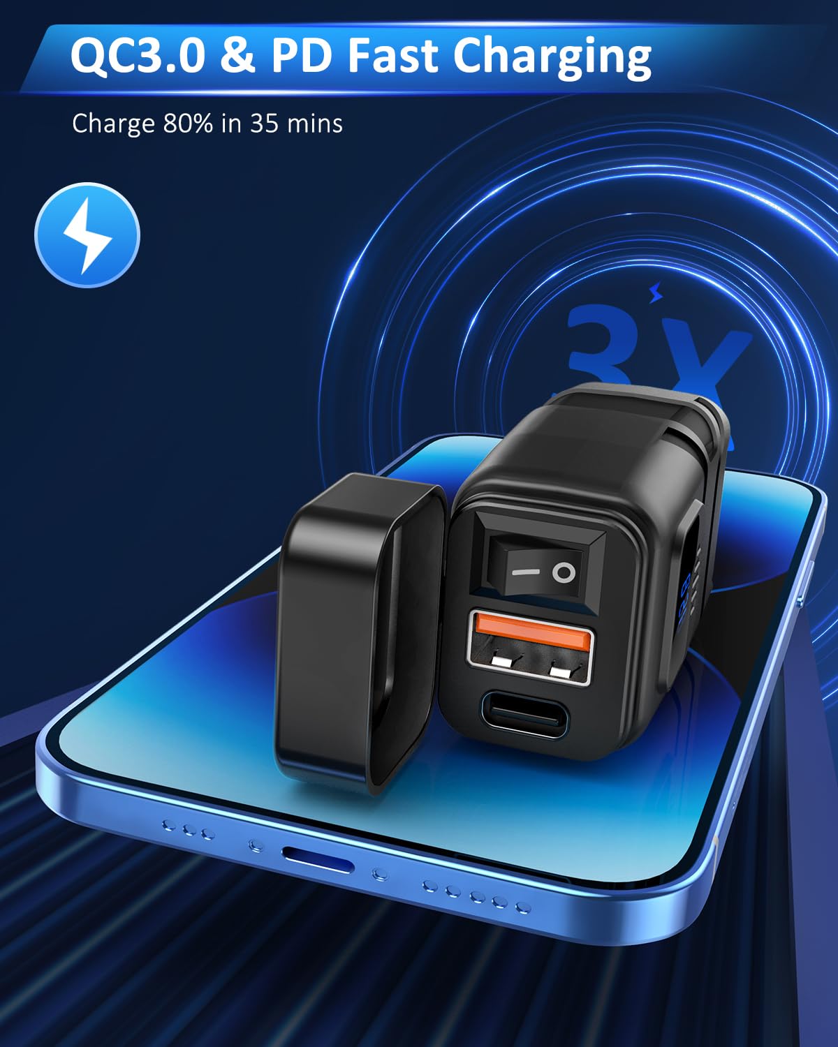 RANDPOW Motorcycle Phone Charger, Dual QC3.0 Type C PD Motorcycle USB Charger with ON/Off Switch, Quick Disconnect SAE USB Adapter Motorcycle Accessories for Phones