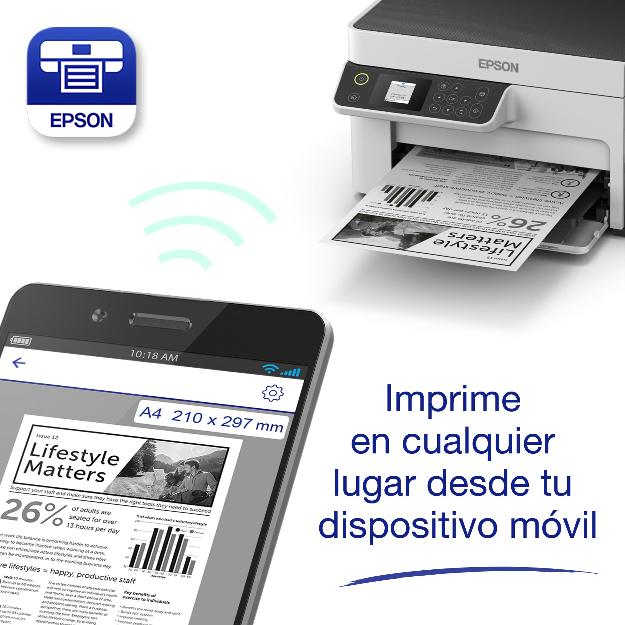 Epson EcoTank ET-M2120 Impresora de Depósito de Tinta | Impresión Monocroma | Wi-Fi | A4 | Imprimir, Copiar, Escanear | Imprime Doble Cara | Pantalla LCD 3,7cm