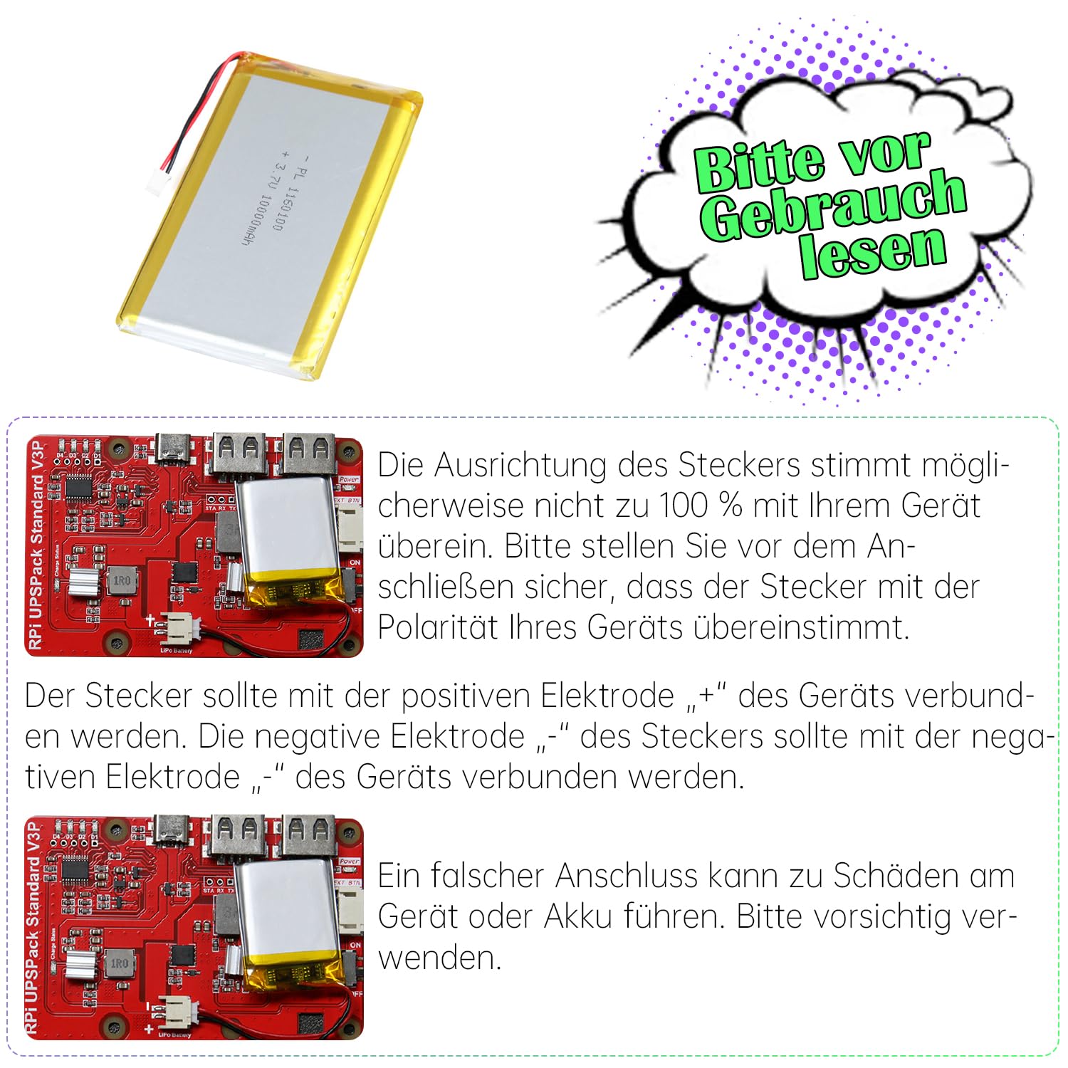 Batteria agli ioni di litio agli ioni di litio da 3,7 V, 10000 mAh, 1160100 mAh, con connettore 2P PH con griglia da 2,0 mm