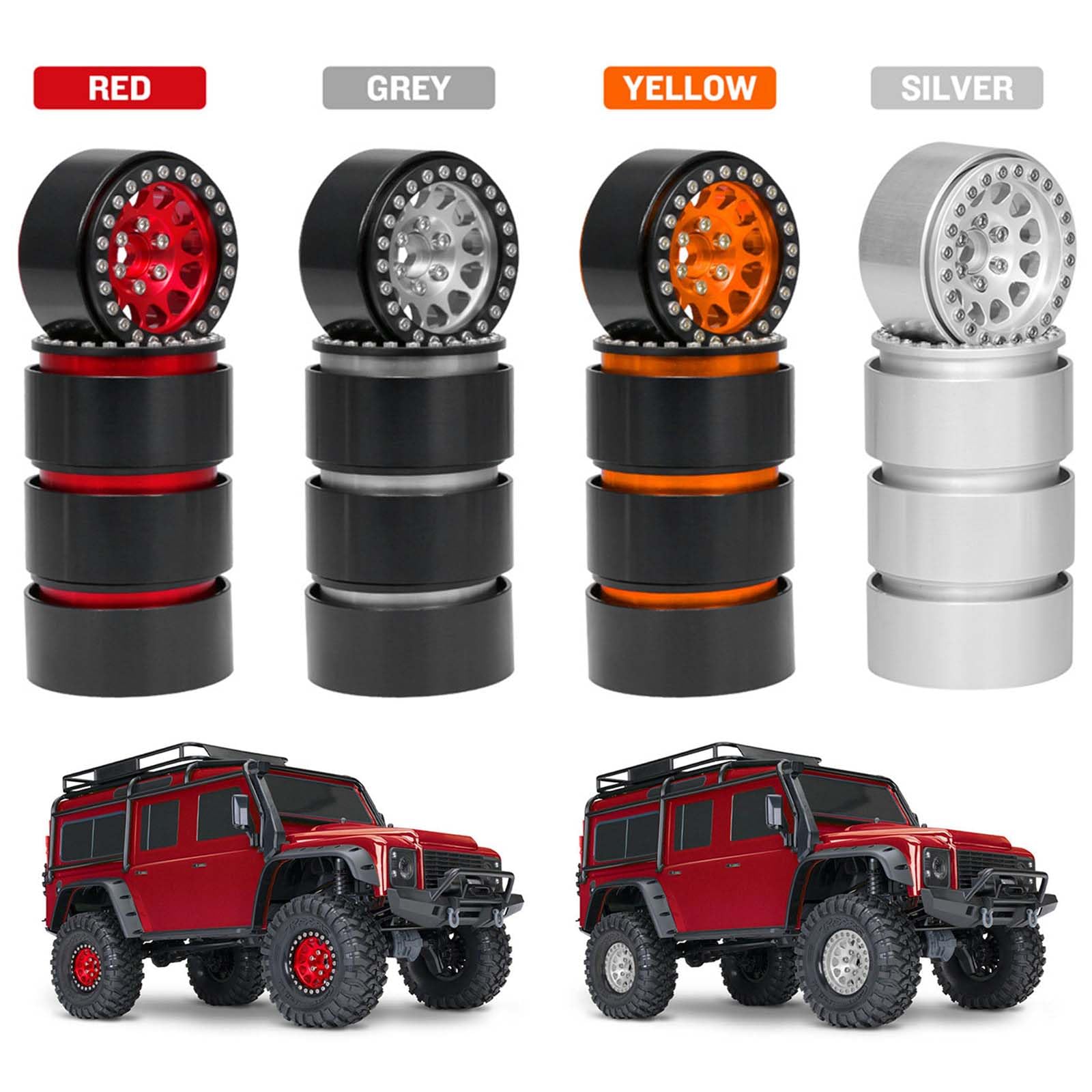 Jantes de roue de jouet de 1, 9 pouces, moyeux de jantes de remplacement de voiture tout-terrain télécommandées, 4 pièces pour voiture jouet 1: 10, modèle de véhicule SCX10, pièces de véhicule, roues