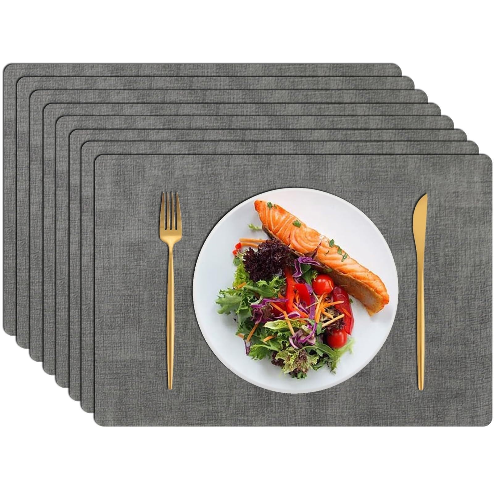 Lot de 8 sets de table en cuir synthétique, imperméables, résistants à la chaleur et aux taches, pour une utilisation intérieure et extérieure, 43 x 30 cm, noir