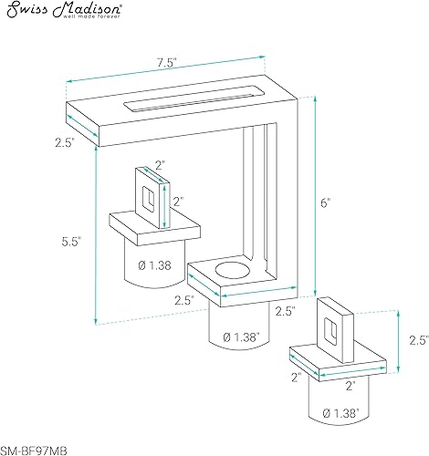 Miniatura 7 de Swiss Madison Well Made Forever SM-BF97MB, Pierre Widespread, doble mango, grifo de baño en negro mate