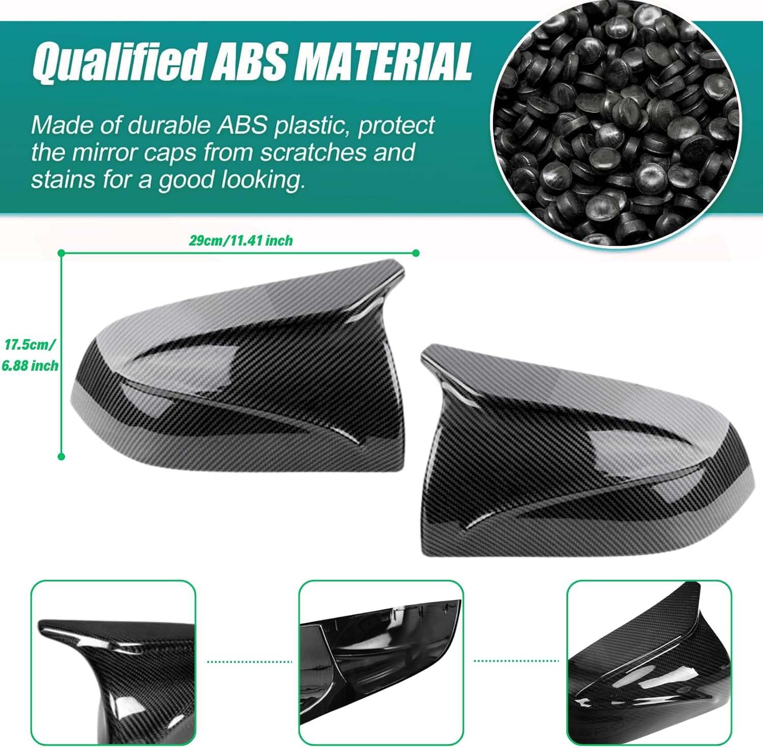 Car Side Mirror Cover for Tesla Model 3 Accessories 2018-2025 Passenger Driver Side View Exterior Mirror Caps Replacement Body Tuning Parts & Trim, Carbon Fiber Gloss - 1 Pair (Left-Right)