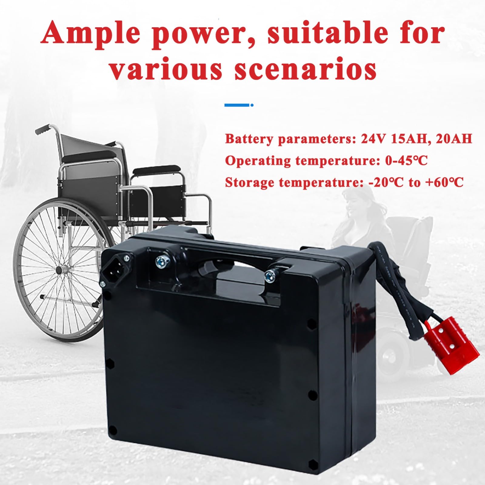 Batería para Silla De Ruedas Eléctrica, 24 V 15 Ah 20 Ah, Paquete De Baterías para Silla De Ruedas Eléctrica con Cargador, Batería Recargable con Conector Anderson Rojo.