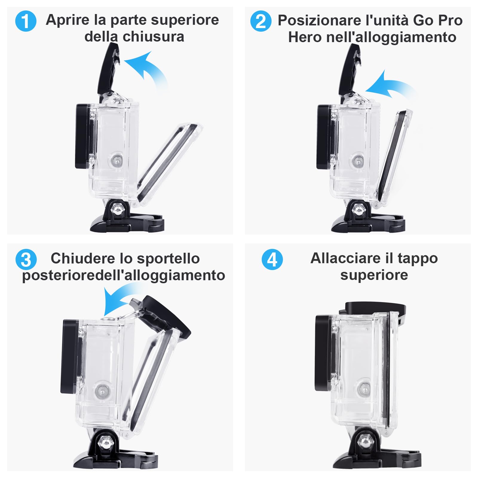 Custodia Protettiva Impermeabile per GoPro Hero 5/6/7, 60m Custodia Subacque Accessori Include Supporti Viti e 12 Inserti Antiappannamento per GoPro Hero 5/6/7 Fotocamera Digitale