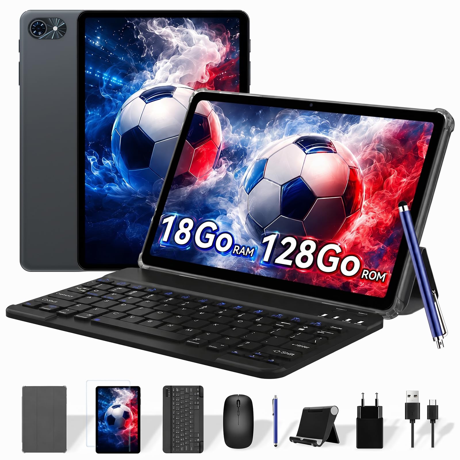TABWEE Tablette avec Clavier et Stylet, 18 Go+ 128 Go (2To TF) | Idéal Pour l'École et l'Université, Android 15 Tablette 10 Pouces, 6000 mAh, Gemini AI, GPS (Garantie de 4 Ans)