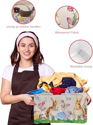 Miniatura 4 de Large Storage Baskets Bins Happy Easter Collapsible Storage Box Laundry Organizer for Closet Shelf Nursery Kids Bedroom Spring Bunny Easter Basket