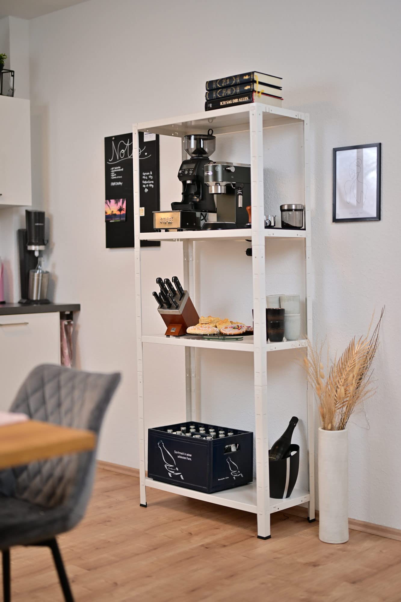 SCHULTE Regalwelt Steckregal mit 4 PowerMAX Fachböden, 50 kg Tragkraft, 180x75x35 cm (HxBxT), weiß, Lagerregal, Werkstattregal, Kellerregal, Garagenregal, Metallregal