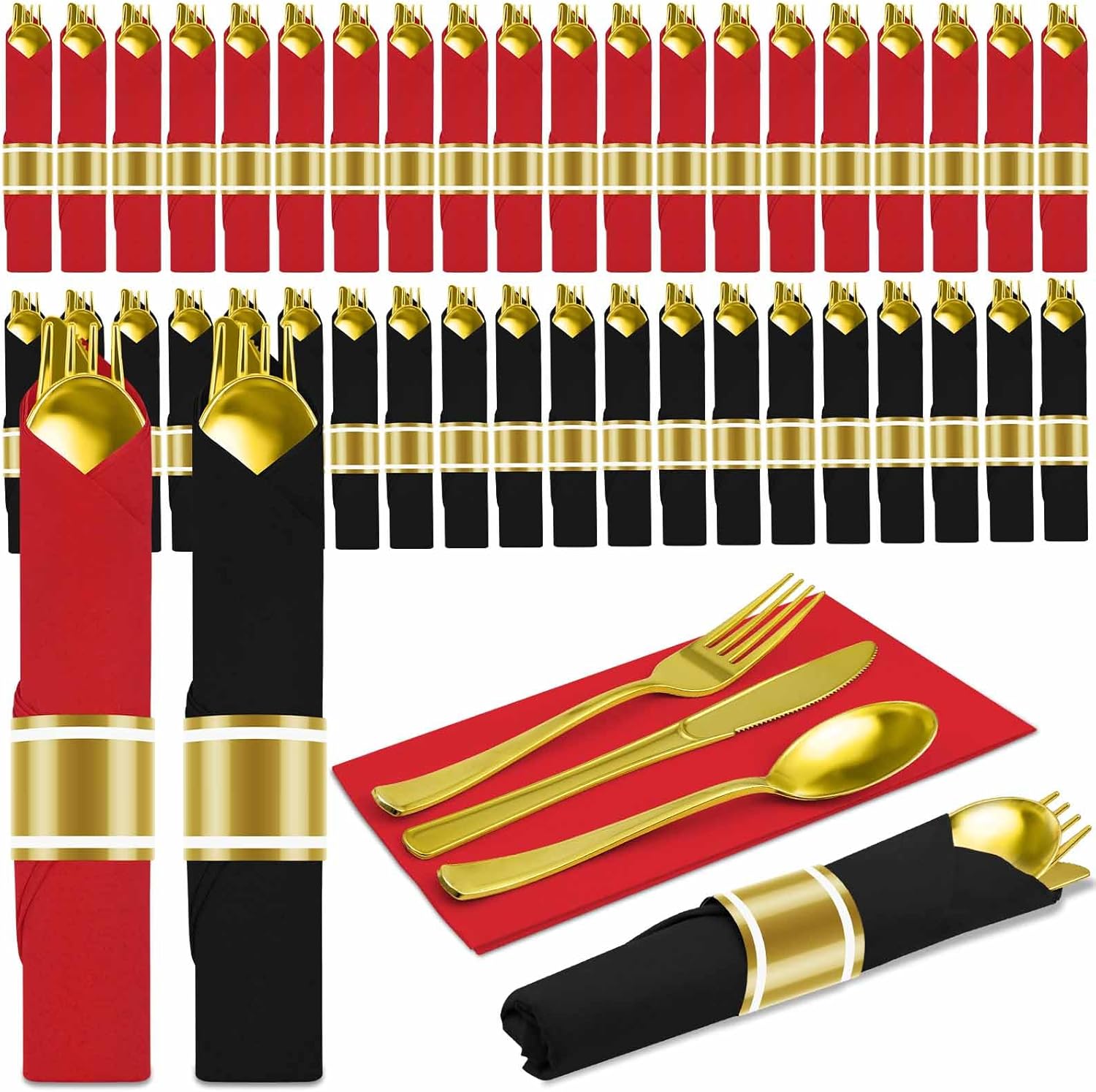 100 Disposable Pre-Rolled Plastic Cutlery Sets for Events – Forks, Knives, Spoons & Napkins 100 Disposable Pre-Rolled Plastic Cutlery Sets for Events – Forks, Knives, Spoons & Napkins